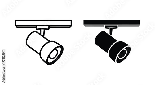 Two track lighting fixtures presented in a stark graphic silhouette