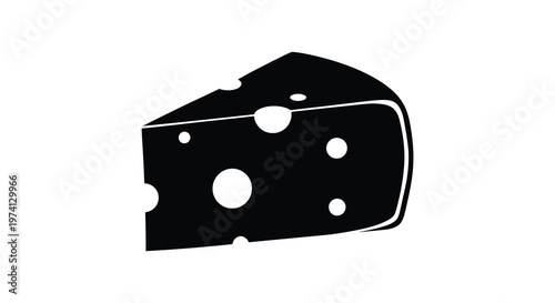 Black swiss cheese wedge illustration with distinctive holes a stark silhouette