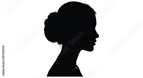 Elegant woman s profile in black showcasing a detailed hair bun silhouette