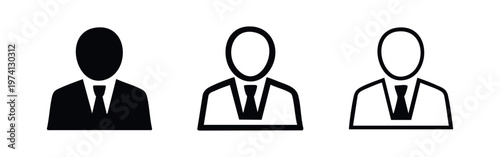 Businessman avatar icon set depicting a professional in solid, thick outline, and thin outline styles