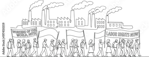 industrial revolution cityscape with people