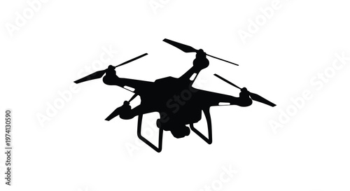 Black drone with outstretched arms and rotors minimalistic silhouette high quality