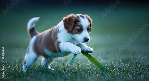 Playful Puppy in the Green Field.