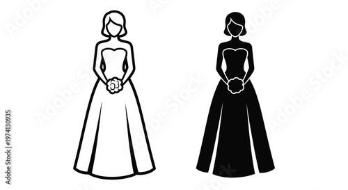 Two elegant women in formal dresses a striking black silhouette