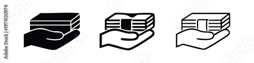 Hand Holding Stack of Money Icon Set. Wealth, Savings, and Financial Success Symbol.