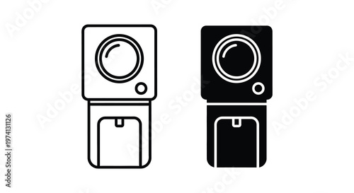 Two washing machine icons one light and one dark in silhouette