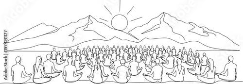 People meditating outdoors in mountains