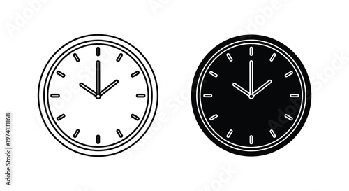 Two analog clocks displaying similar times in contrasting styles silhouette