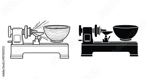 Vintage pottery wheel illustrations in line art and a bold silhouette