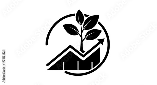 Black logo with growing plant sprout.