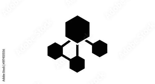Black molecular structure with hexagons.
