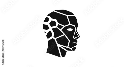 Black silhouette of broken human head.