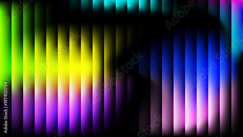 A vibrant rainbow spectrum wave pattern creates a bright digital art background with colorful gradient lines and motion equalizer effects on a dark blue banner backdrop
