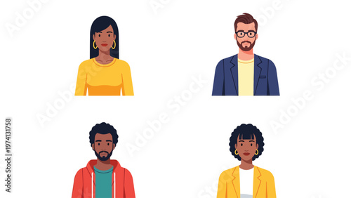 Diverse group of professional user avatars, vector illustration set