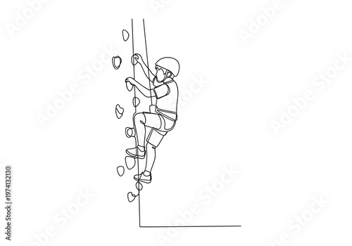 Child climbing rock wall on playground background