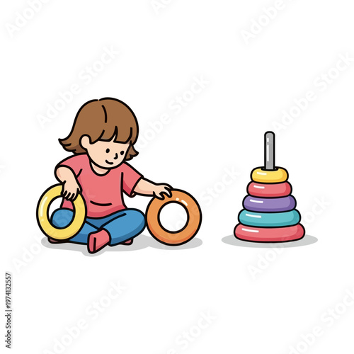 Children Playing with Stacking Rings