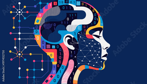 Abstract representation of a digital female profile with intricate neural network connections, symbolizing artificial intelligence and technology