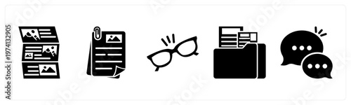 A set of 5 mix icons as article, document, sandglass