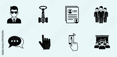 Black and white icon set security communication and identification