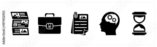 A set of 5 mix icons as article, portfolio, document
