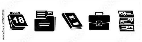 A set of 5 mix icons as calendar, folder, book