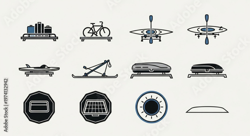 Collection of Car Accessories and Outdoor Equipment Icons.