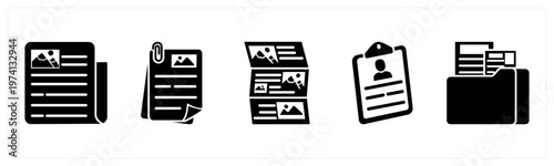 A set of 5 mix icons as news, document, article
