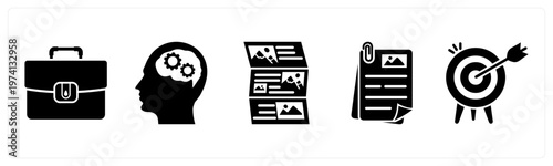 A set of 5 mix icons as portfolio, planning, article