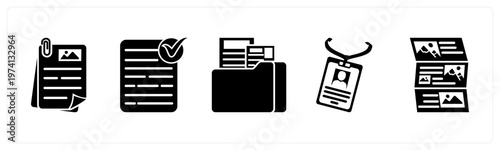 A set of 5 mix icons as document, approved document, folder