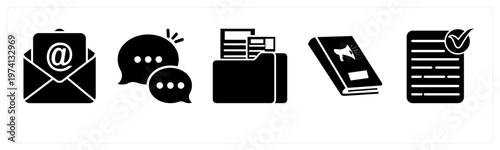 A set of 5 mix icons as email, message, folder