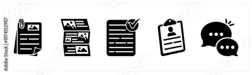 A set of 5 mix icons as document, article, approved document