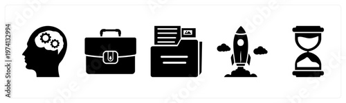 A set of 5 mix icons as planning, portfolio, folder
