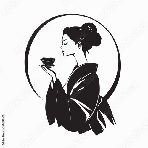 Traditional Japanese Culture With Woman Drinking Matcha Tea Vector Image