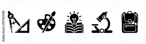 A set of 5 mix icons as geometry, color pallete, knowledge