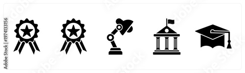 A set of 5 mix icons as badge, medal, study lamp