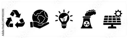 A set of 5 mix icons as recycle, save earth, eco bulb