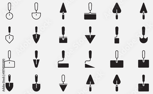  collection of trowel and shovel icons isolated on transparent background