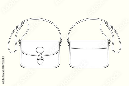 Vintage-Inspired Leather Satchel with Heart-Detail Toggle Closure Technical CAD