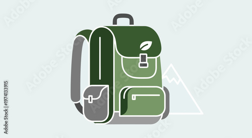 Green backpack with multiple pockets.