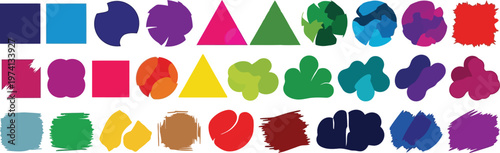 Abstract colorful paint strokes and shapes on a white background