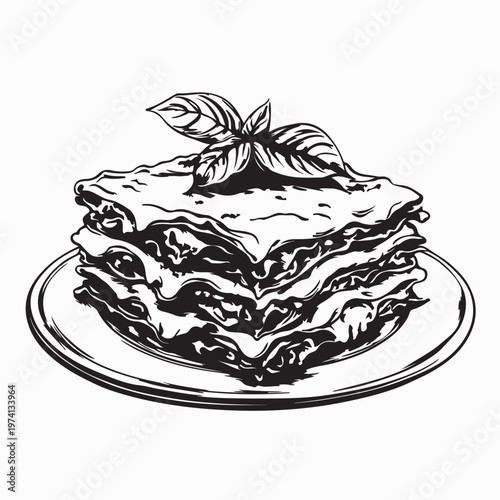 Gourmet Lasagna Slice On A Plate Italian Cuisine Concept Vector Illustration