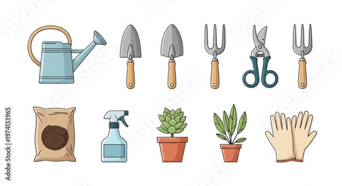 Gardening Tools and Plants - A Collection of Essential Items.