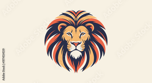 Colorful Lion Head Illustration Closeup.