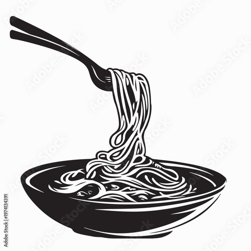 Appetizing Pasta Bowl With Meatballs And Basil Vector Illustration