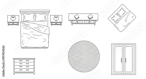 Overhead View of Bedroom Furniture Layout and Design.