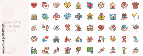 Vibrant and versatile collection of 50 outline style icons, representing common digital functions for modern user interface and experience design