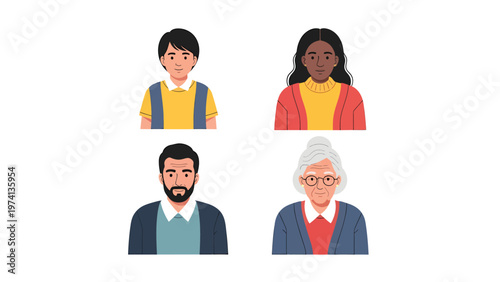 Diverse People Avatar Set. Multi-Generational and Multi-Ethnic User Icons. Profile Pictures for Different Ages and Backgrounds.