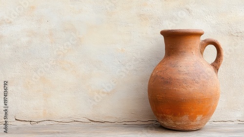 Clay vase on wooden table simple ceramic vessel resting on a rustic wooden surface highlighting natural materials