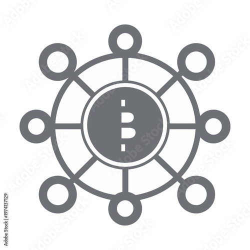 Gray vector icon representing blockchain technology and connected networks