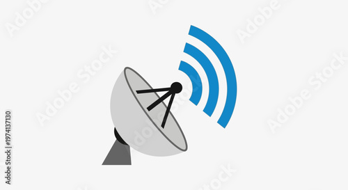 Satellite Dish with Signal Waves Emitting.